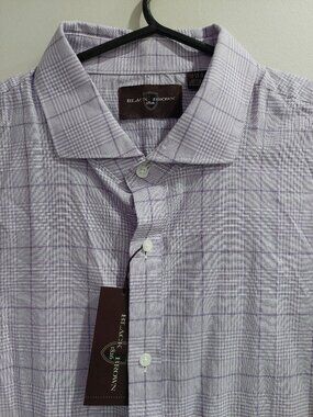 Black Brown 1826 Men's XL Button-up dress Shirt  Lavender Checks NEW